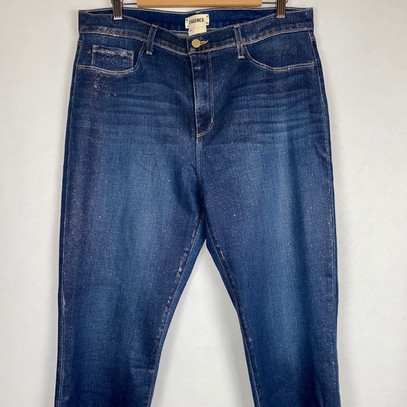 L'AGENCE Denim - L’Agence El Matador Slim High Rise Cropped Gold Glitter Coated Jeans size 33
